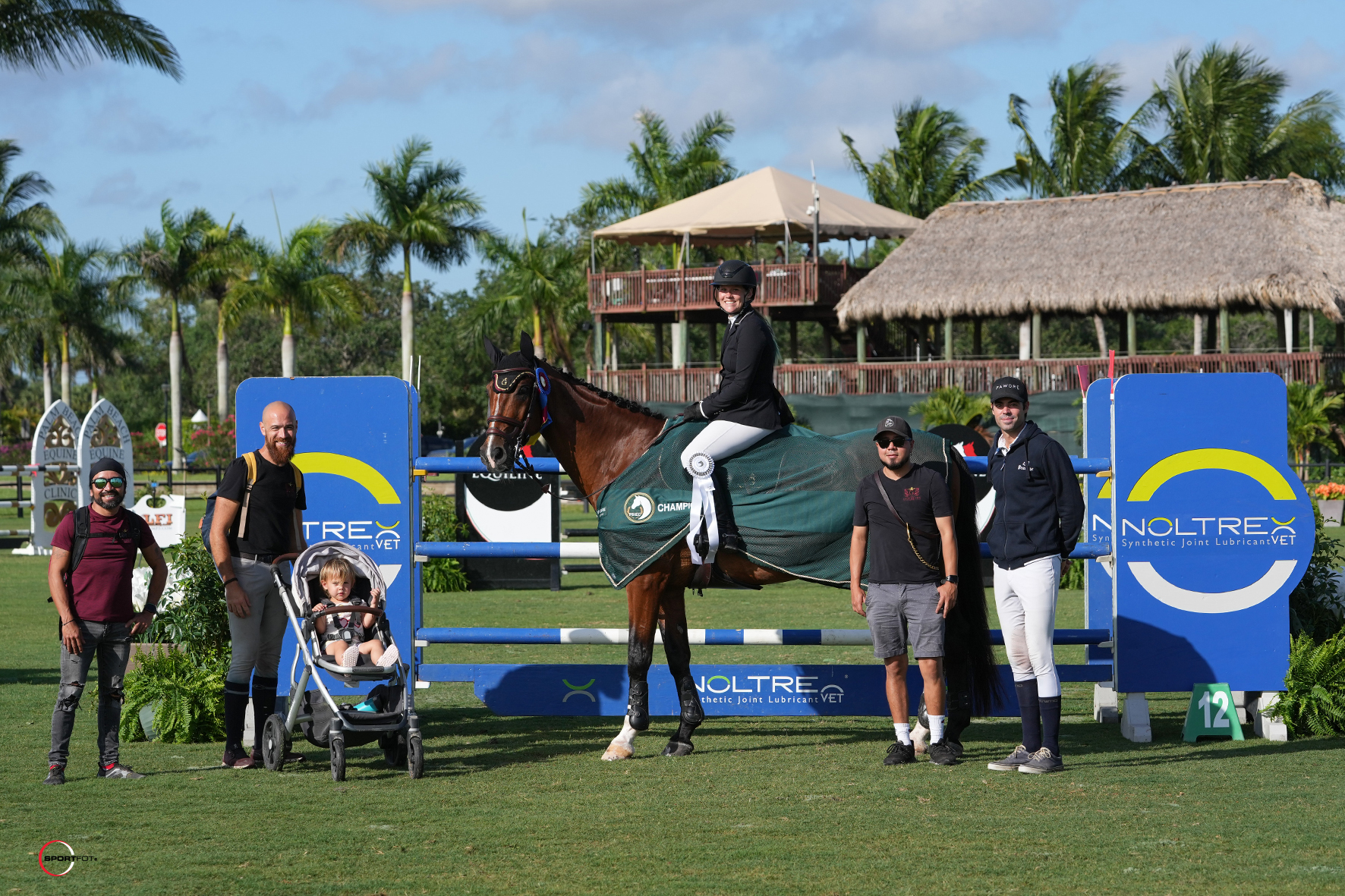 Taylor Blackman and Boucanier championed the High Amateur/Junior Jumper Division, presented by Noltrex®. Pictured with Alex and Harlow Blackman, Ryan Genn, and team