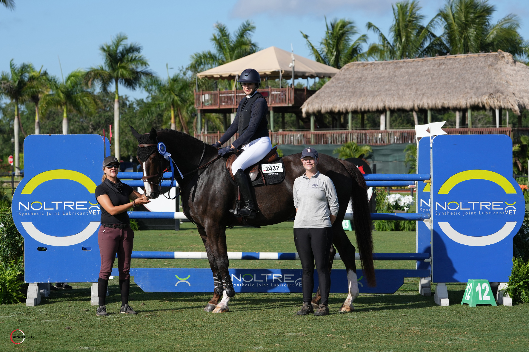 Maya Nayyar and Vertige De Vigneul won the  $2,500 High Amateur/Junior Jumper Classic, presented by Noltrex® Vet. Pictured with Morgan Kennedy  and Arianna Kimball. ©Sportfot