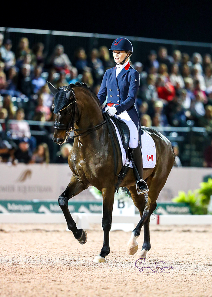 Canada's Lindsay Kellock and Sebastien, by Sandro Hit, finish third with 75.88%. ©️Susan Stickle.