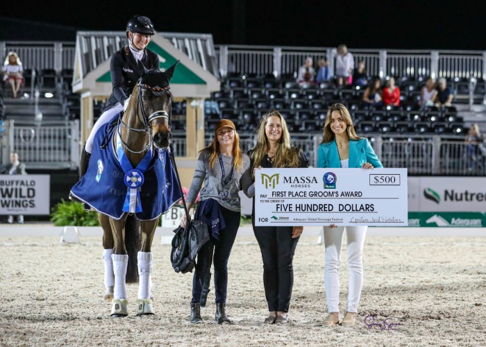 Felicitas Hendricks & Drombusch OLD with groom Lauren McNabb, who was honored with the Massa Horses Grooms Award by Danielle Gallagher-Legriffon and Alexandra Massa. ©susanjstickle.com